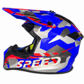 Helmetë Cross – Blu me detaje të kuqe dhe gri