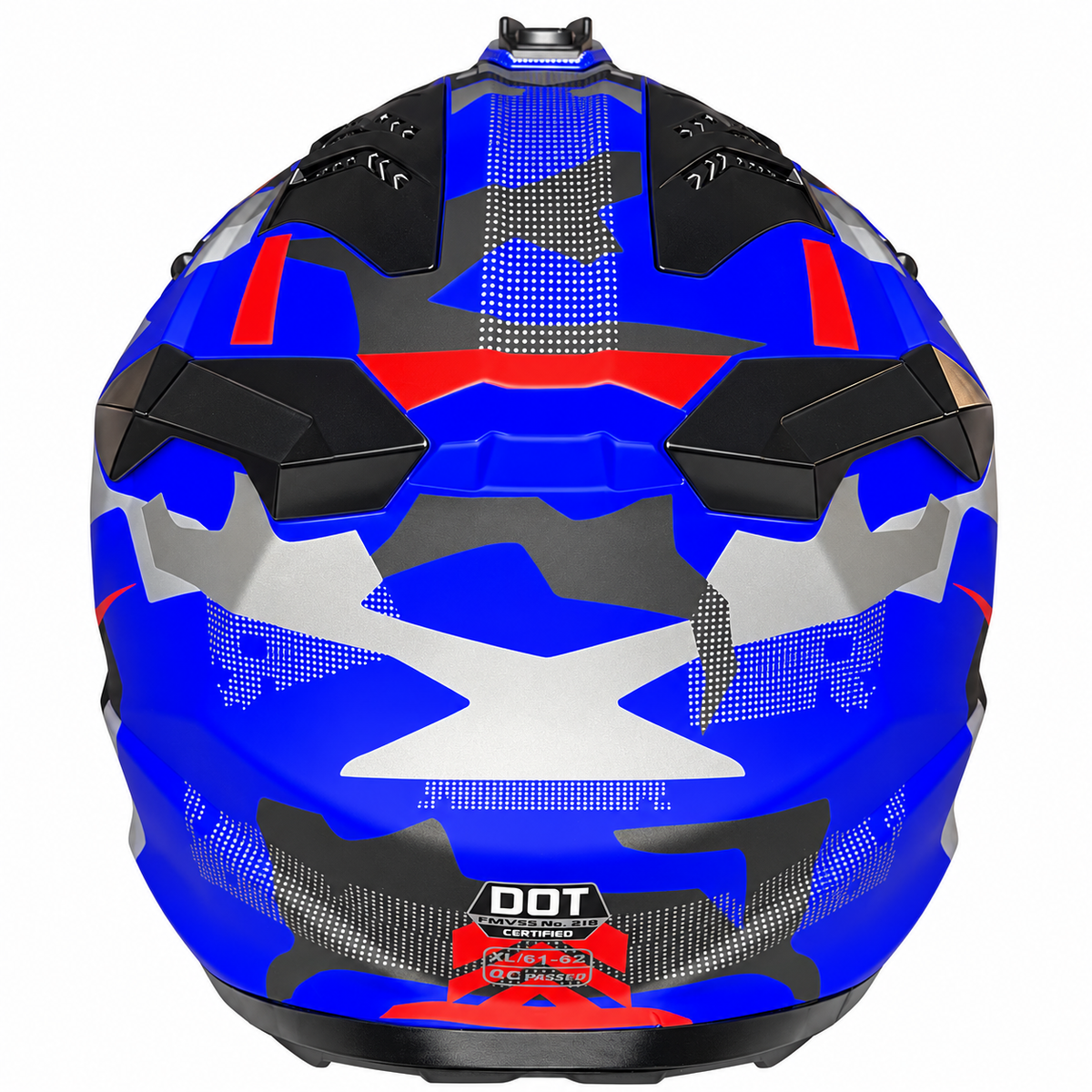 Helmetë Cross – Blu me detaje të kuqe dhe gri