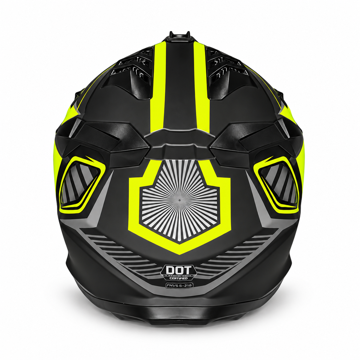 Helmetë cross – e zezë me detaje të gjelbra fluo