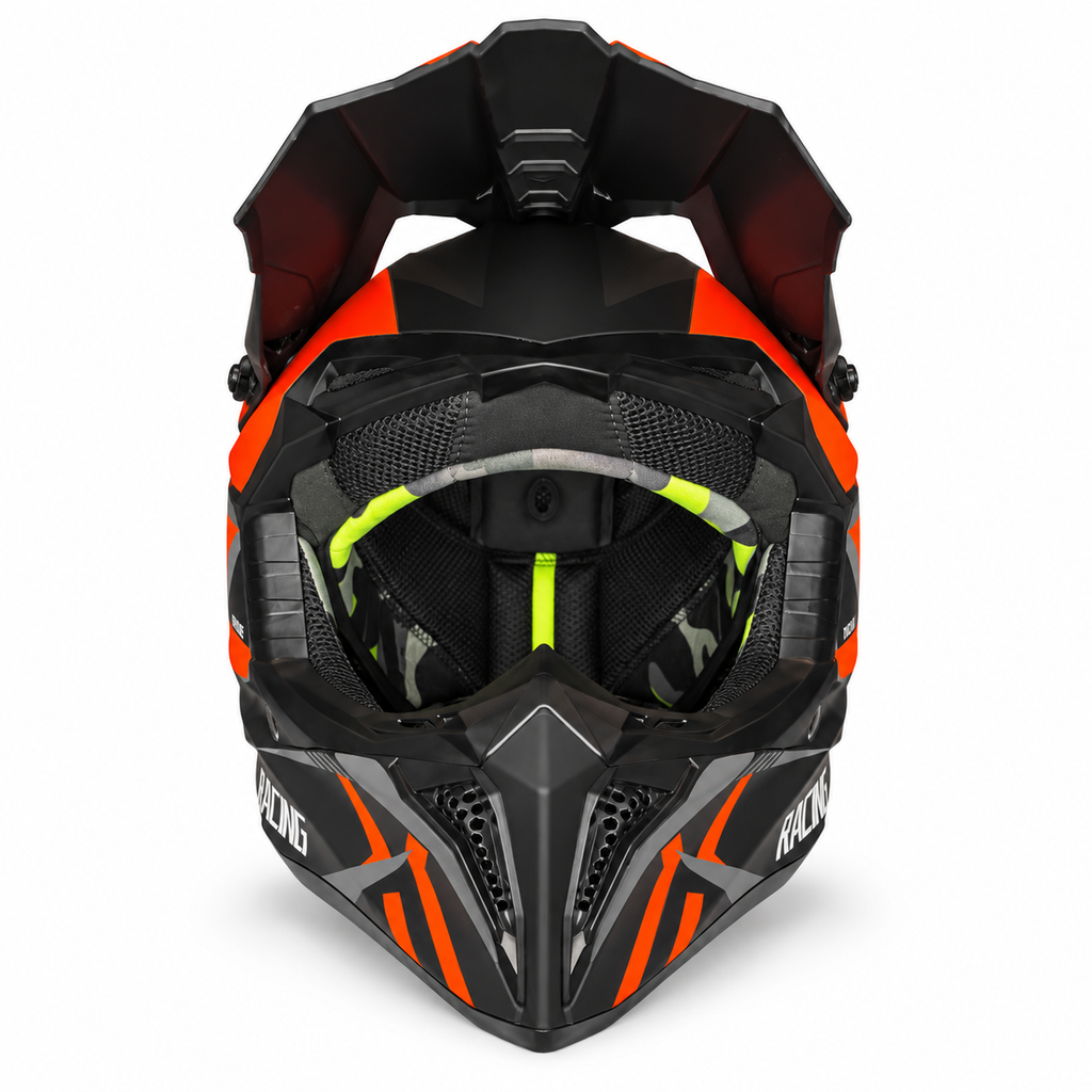 Helmetë cross – e zezë me detaje të kuqe