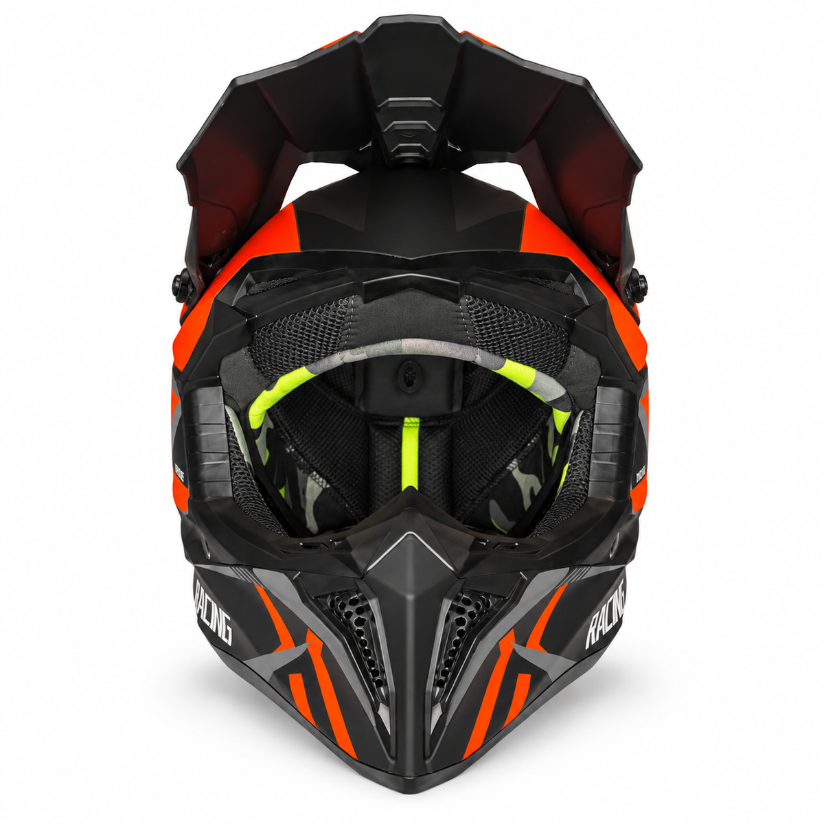 Helmetë cross – e zezë me detaje të kuqe