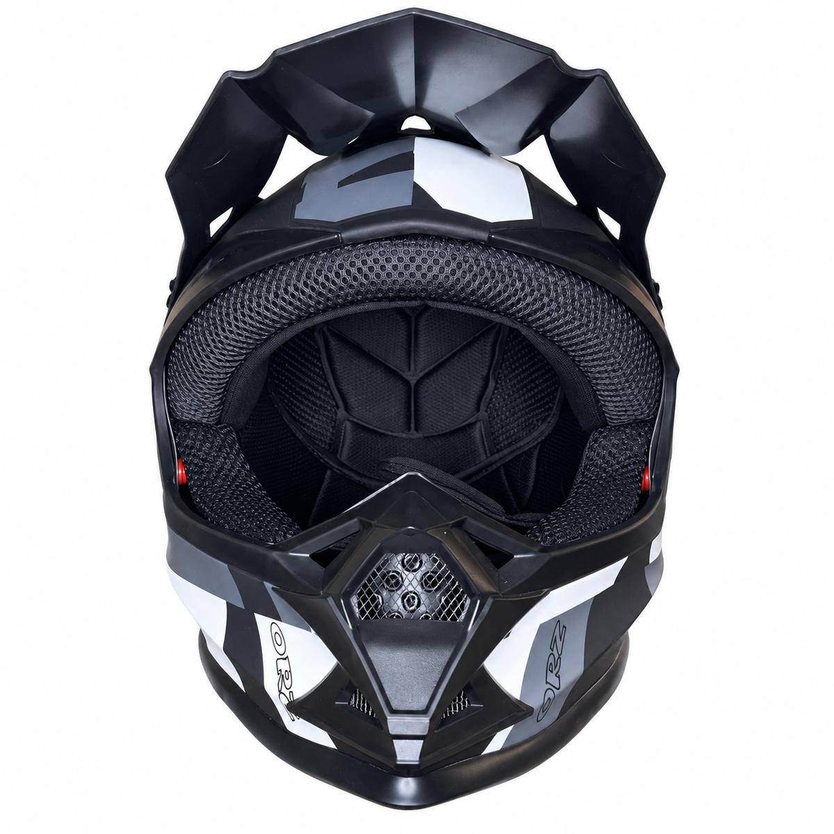 Helmetë Cross ORZ – E zezë me detaje të bardha dhe gri